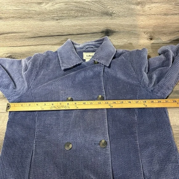 LL Bean Jacket Womens Sm Blue Corduroy Chore Coat Barn Double Breasted Collared - Picture 6 of 8
